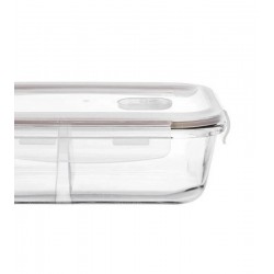 Pote 640ml 13x17,7x6cm Hermético Retangular Em Vidro Borossilicato Com Tampa E Divisória